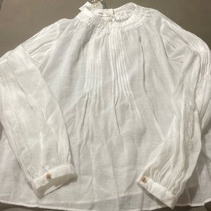 NWT Mango White Pleated and Lace Blouse Size M